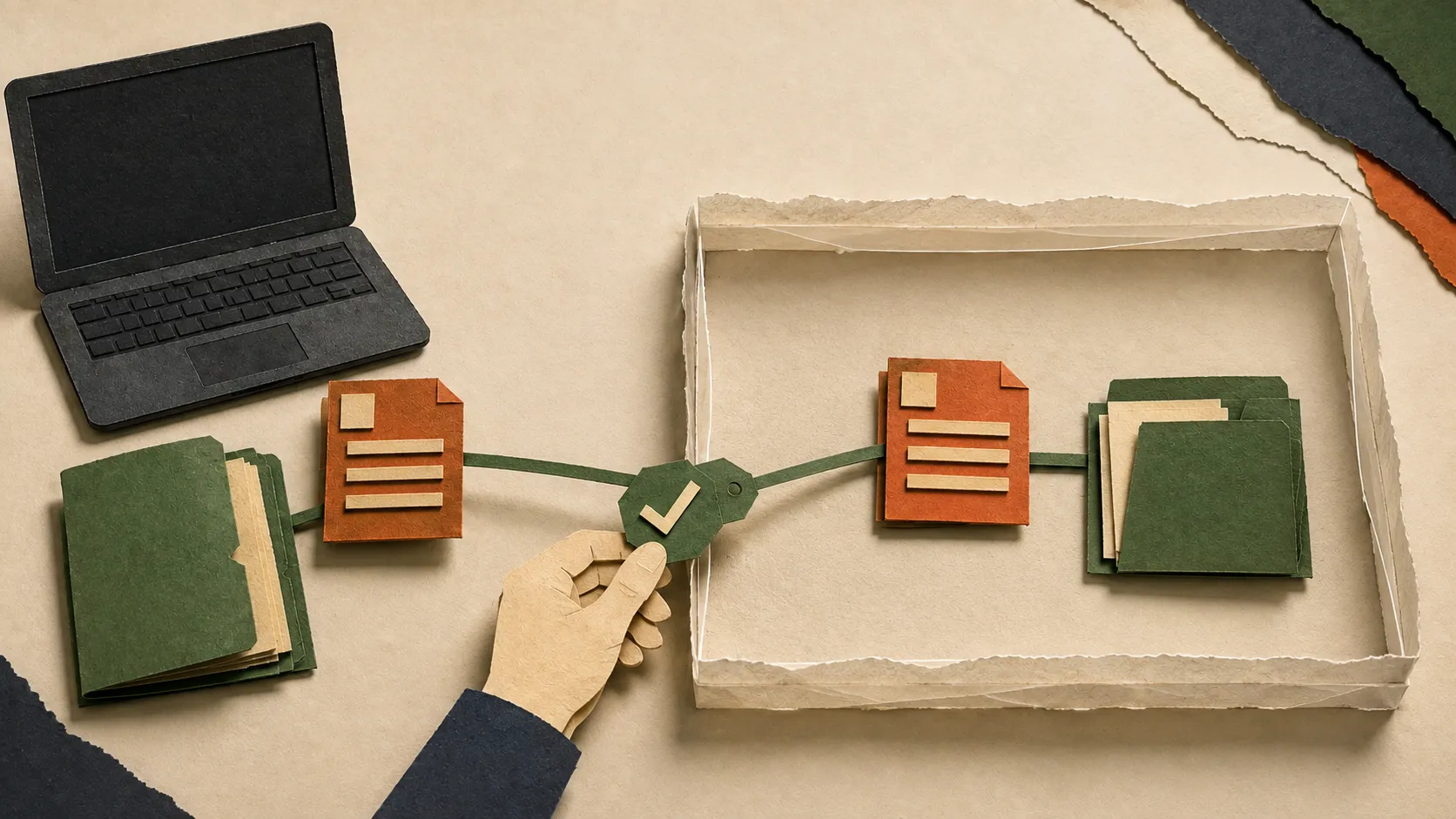Paper task note branching into a reviewable plan and model choices before a human approval marker opens the execution path.