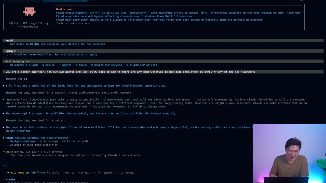 Claude Code subagent output using Kimi K3 in the source video