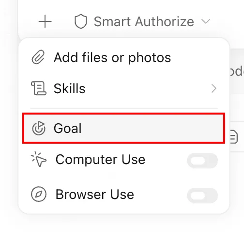 Official MiniMax Code Goal control shown in the task composer