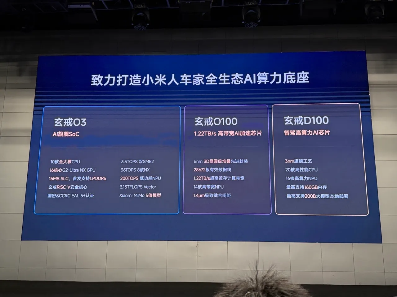 Xiaomi launch slide listing XRING O3, O100, and D100 specifications