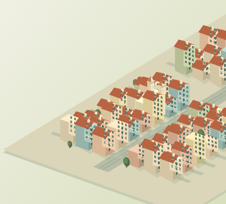 Miniature pastel buildings and terracotta roofs in Alfama