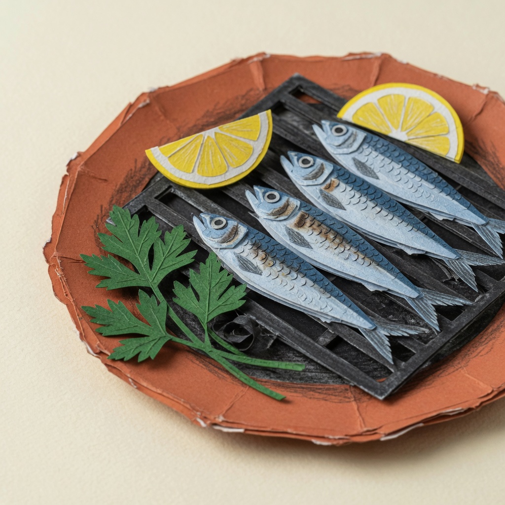 Paper grilled sardines with lemon and parsley
