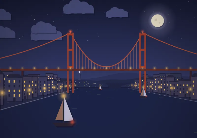 The red suspension bridge lit at night, with the Cristo Rei statue on the hill across the river.